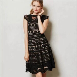 Yoana Baraschi Quiet Luxury Retro Black Lace Sheer Mesh Neckline Pin Up Dress 2P